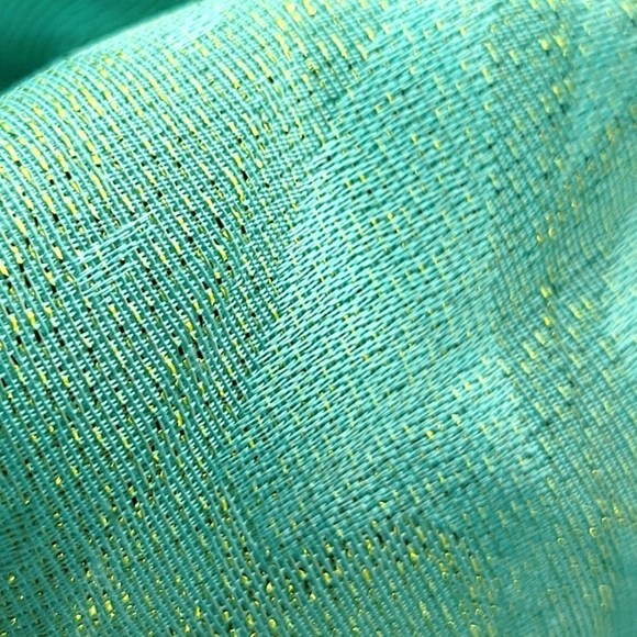 Silk Blend Aqua Green Metallic Floral Print Scarf  27"×74" - Picture 3 of 7